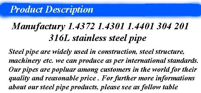 304 316L 904L Stainless Steel Seamless Pipe