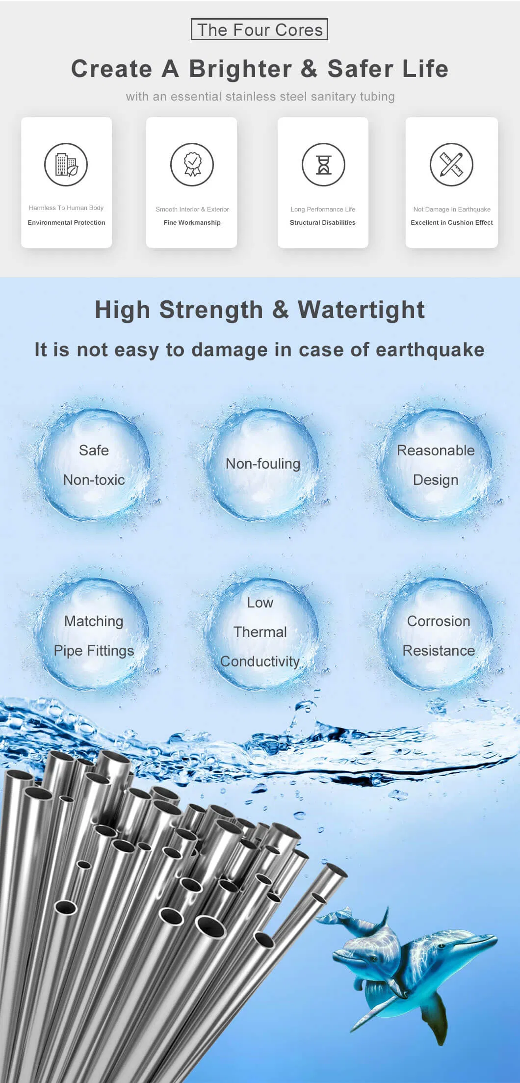 304L 316L Stainless Steel Sanitary Round Pipe with Inside Welded Beam Removed