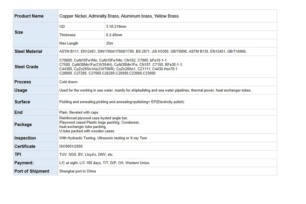 ASTM B111 C68700, Aluminum Brass Tube, Seamless Pipe