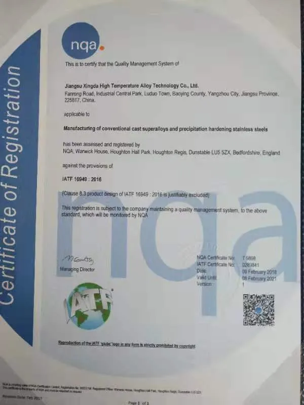 Fe-25ni-15cr-Based High-Temperature Alloy / Zbnct25 (France) / X5nicrti26-15, 1.4980, 1.4944 (Germany) / Gh132 (GH2132) / a-286 P. Q. A286 Unss666286 (U. S.) /